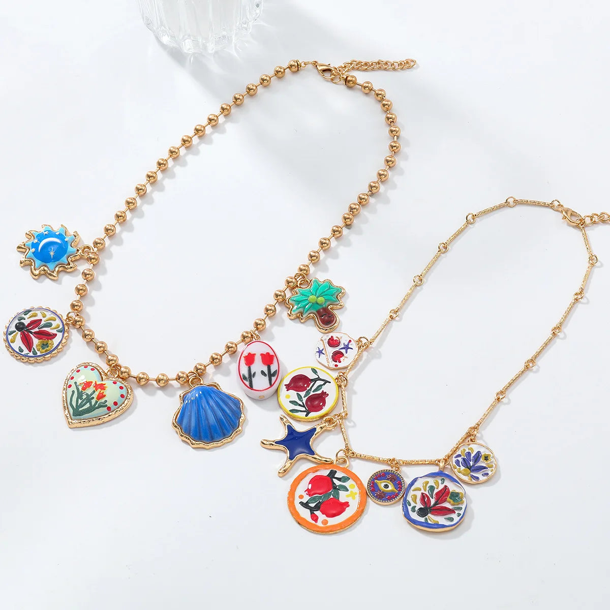 Personality Design Geometric Metal Painting Palm Tree Flower Pendant Necklaces for Women 2025 Trend Jewelry Neck Accessories