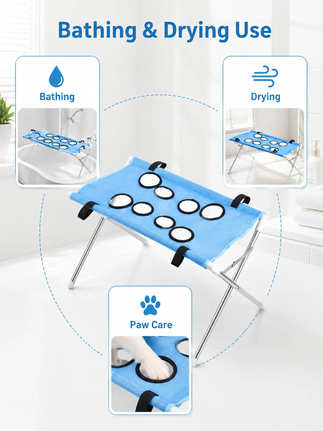 Pet Bathing Hammock Stand Foldable Dog Cat Grooming Drying Table Breathable Mesh Bath Helper for Small Pets