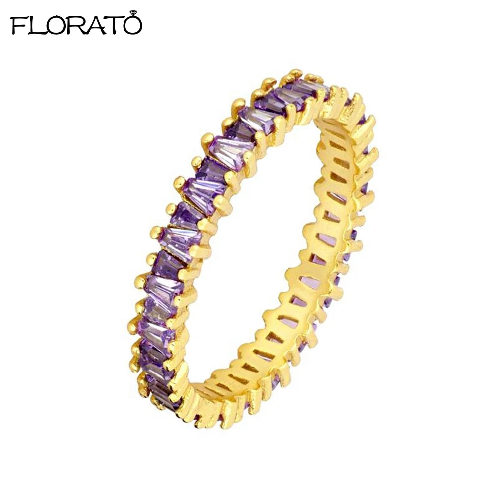 Trendy 18K Gold Plated Engagement Ring for Women Luxury Fashion Elegant Purple Crystal Wedding Rings Party Jewelry Gifts