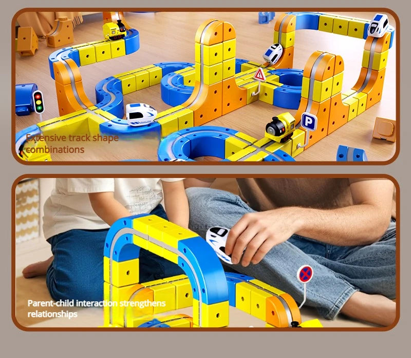 DIY Electric Magnetic Track Set With High-Speed Rail Vehicles STEM Building Game Puzzle Cube Toy for Children Gift(1-100+pieces)
