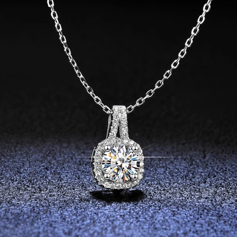 Fashion Luxury Trendy Classic 1ct GRA Moissanite Irregular Sqaure Necklace For Charm Women 925 Silver Party Jewelry Gift