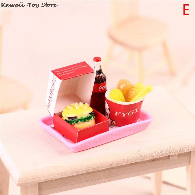 Mini 1/6 Miniature Dollhouse Hamburger Coke Cup Fast Food For Blyth Barbies Doll House Play Kitchen Ice Cream Accessories Toy