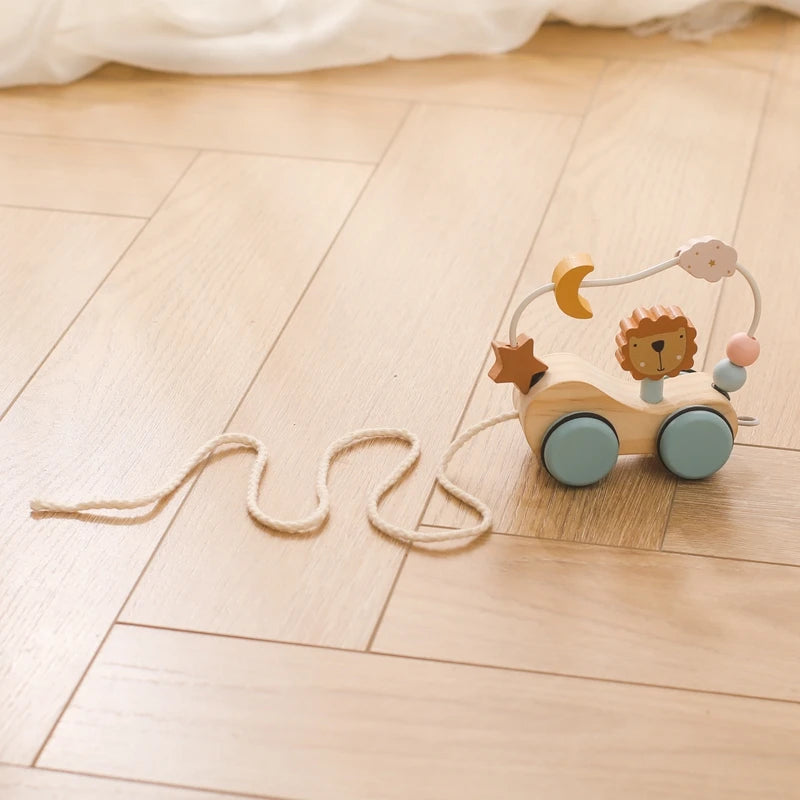 Wooden Montessori Toys Animal Block Dragging Stars Moon Surround Train  Hand Coordination Stacking Toy Handmade Decoration Gifts