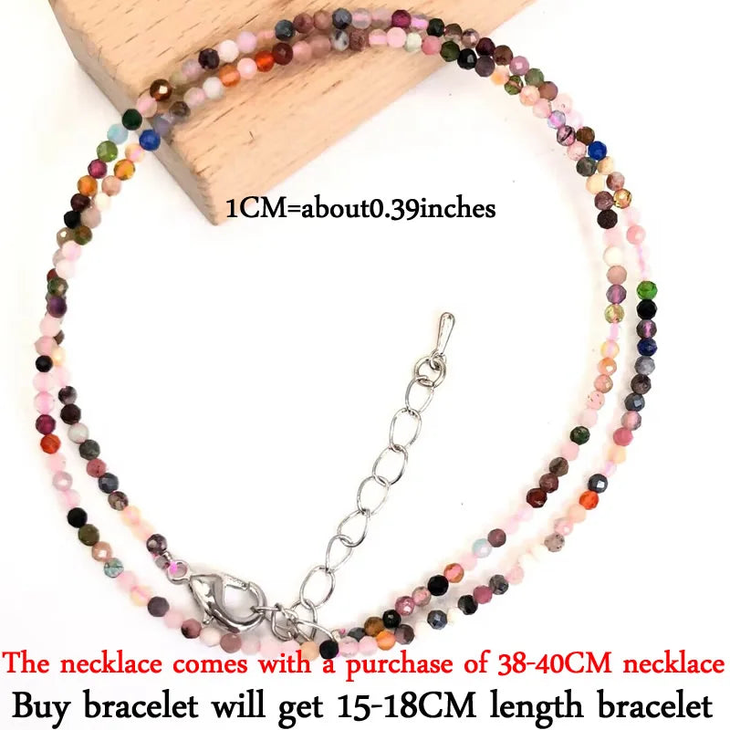 2024 New Boho 2mm Natural Stone Crystal quartz Necklace Bracelet Small Chain Ladies Fashion Accessories Charm Jewelry Accessorie