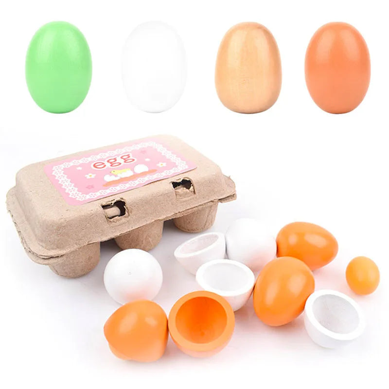 Kids 3/6pcs Wooden Artificial Egg Set Easter DIY Toy Wooden House Game Kitchen Egg Toys Early Education Food Toys for Children
