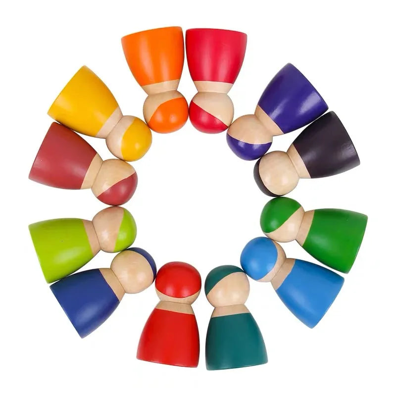 Wooden Rainbow Block Colorful Stacking Building Block Children Open-shaped Creative Building Blocks Montessori Educational Toy