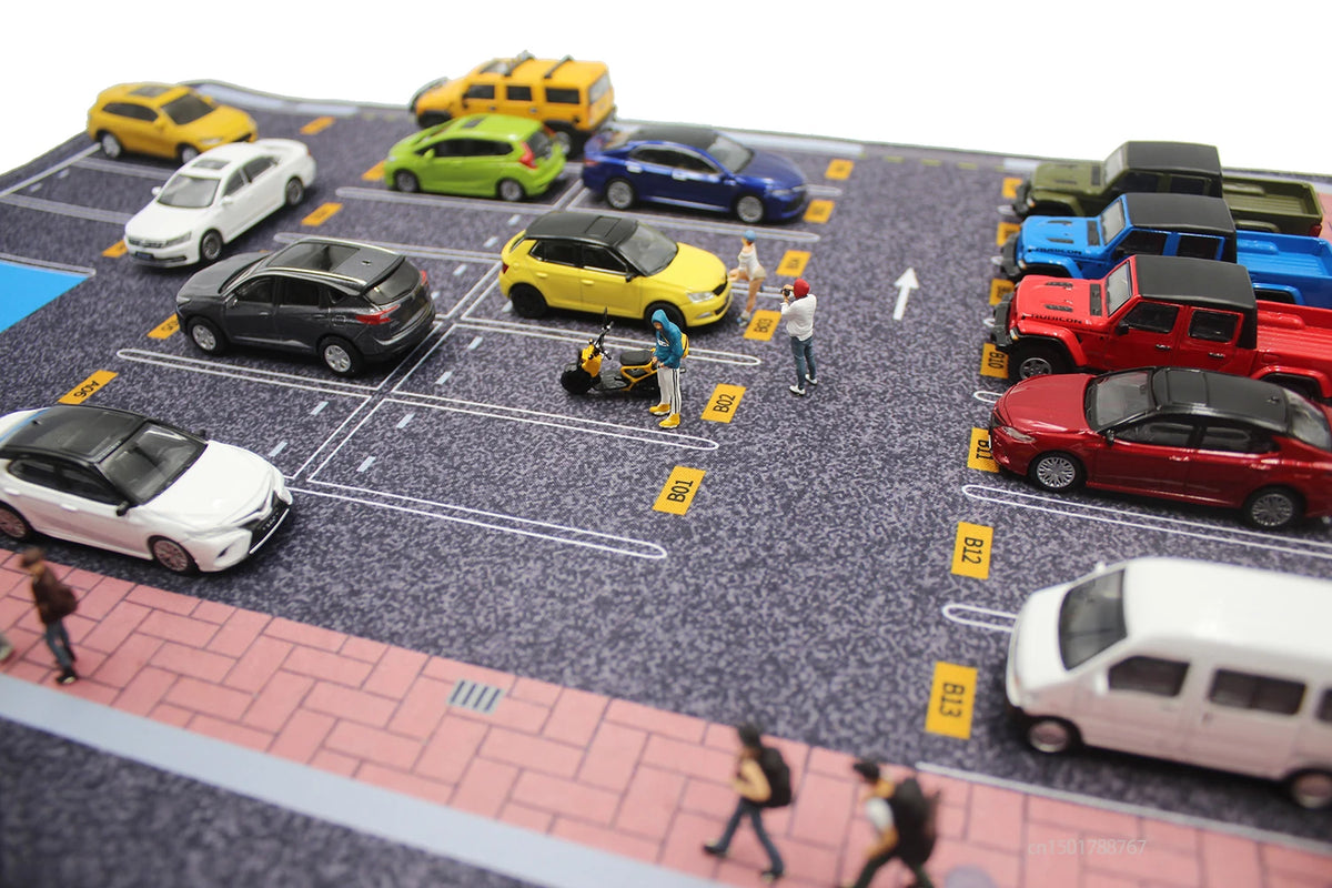 1:64 Scale Parking Road Garage Football Field Toy Mat Mouse Pad For Diecast Car Model Dolls Scene Display