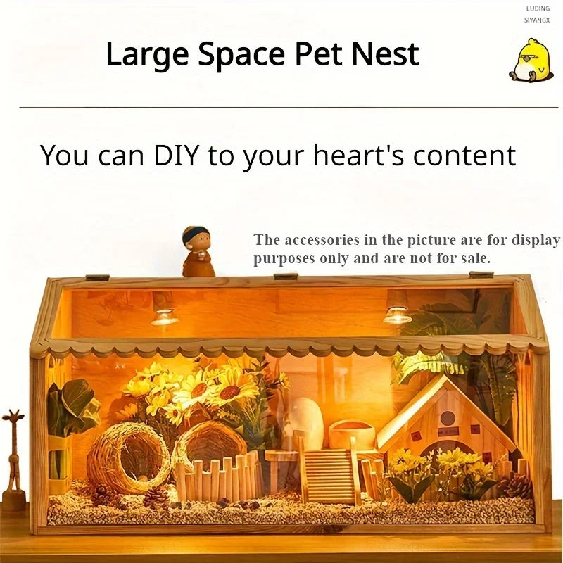 Small Pet Feeding Box, Insulated Hamster Villa for Mice Reptiles Hedgehogs, Multi-Function Climbing Habitat (Cage Only)
