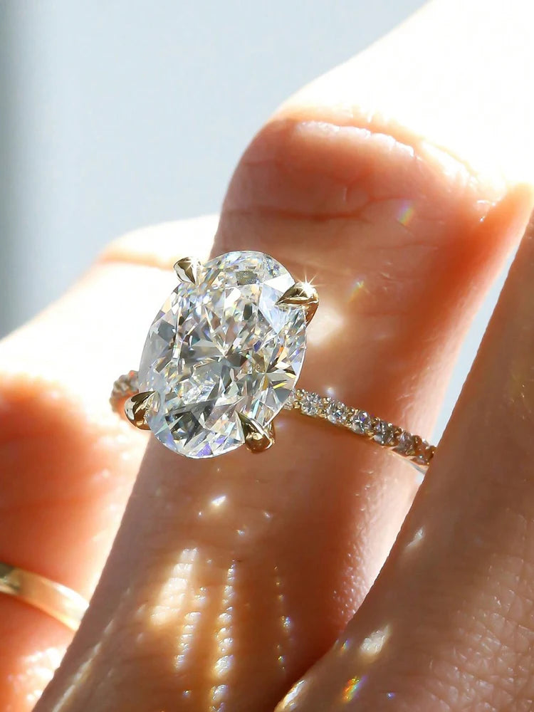925 Sterling Silve Zirconia 1-4.5CT Gorgeous Shiny Oval Stone Ring For Women Engagement Wedding Luxury High Quality Fine Jewelry