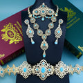 Sunspicems Chic Arabic Bride Jewelry Sets For Women Gold Color Crystal Morocco Belt Necklace Caftan Brooch Earring Muslim Sets