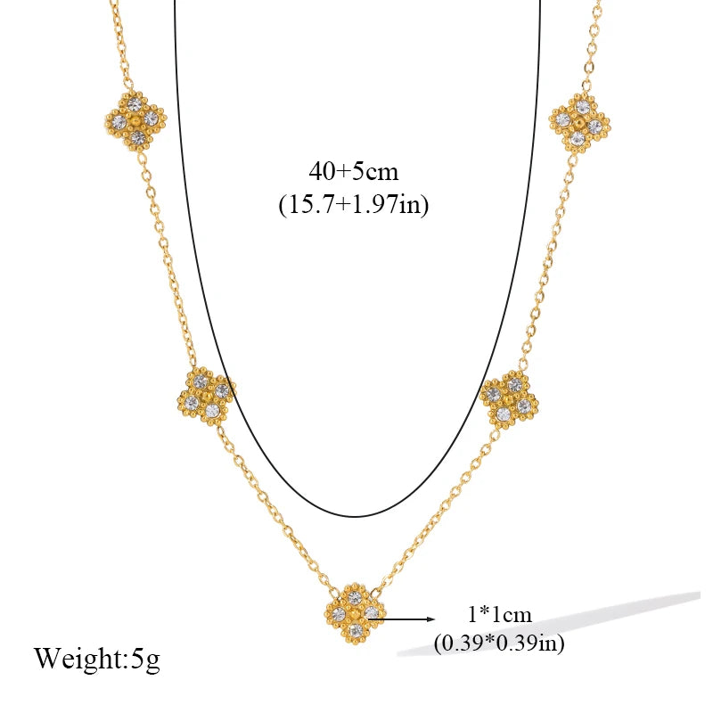 GANEMLY Stainless Steel  Sparkling White Zircon Flower Necklace Bracelet Earrings Set For Women Trendy Waterproof Jewelry Gift