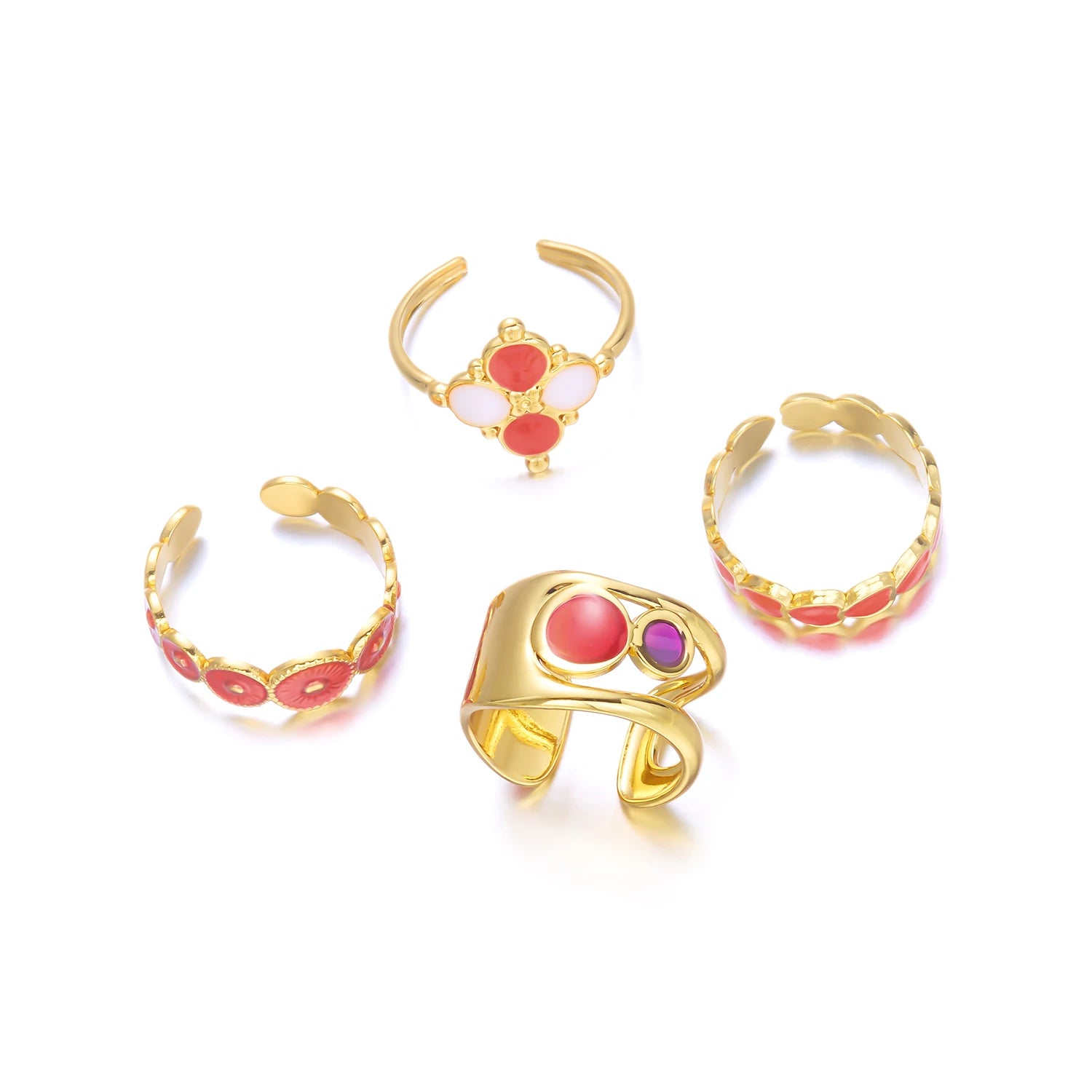 Stainless Steel French Vintage Ethnic Color Gemstone Ring for Women Punk Personality Stackable Open Finger Ring Hand Jewelry