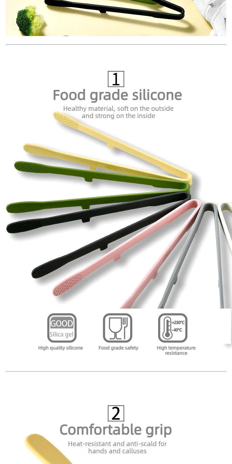 Silicone Food Toast Tongs Trivet Tongs for Kitchen Tongs Non-slip Cooking Clip Clamp BBQ Salad Tools Grill Kitchen Accessories