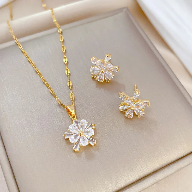 Stainless Steel Austrian Crystal Enamel Square Pendant Jewelry Sets Women African Costume Jewelry Maxi Necklace Earring Set