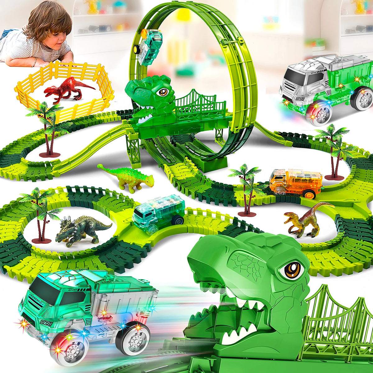 Tracks Cars Compatible Glow in the Dark LED Flashing Light Toy Cars Set for Most Race Tracks - Light up Cars for Kids
