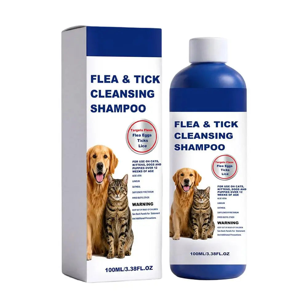 100ml Pet Flea & Tick Cleansing Shampoo Gentle Soothing Deodorizing Bath Wash For Dogs Cats Deep Cleaning Remove Lice Mite