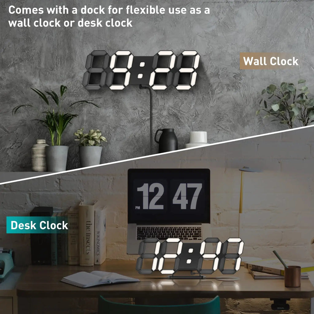 3D LED Digital Wall Clock ,9.7", Large Display Table/ Desk Clock with Remote Control 12/24H Temperature