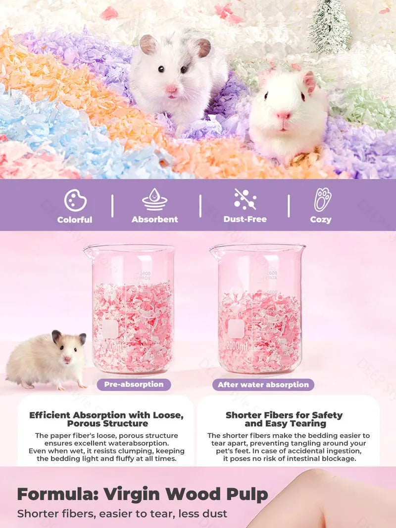 10L/400g Cozy Hamster Bedding Absorbent & Odor-Control Paper Cotton for Syrian Hamsters - Cage Litter & Nesting Material