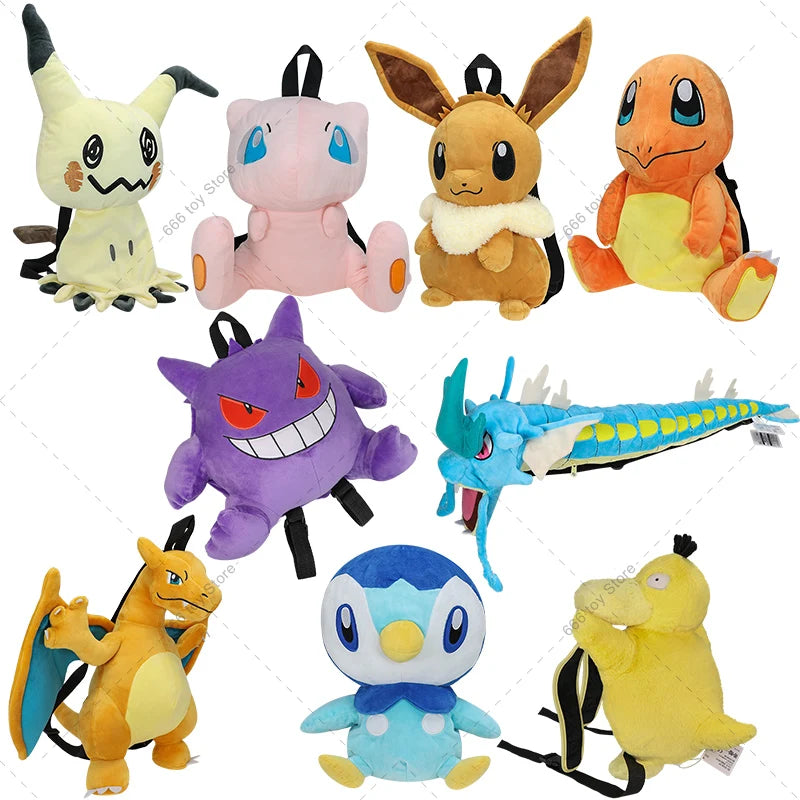 11 Styles Pokemon Plush Backpack Mimikyu Eevee Gengar Charizard Gyarados Psyduck Backpack Gifts for Children Adults