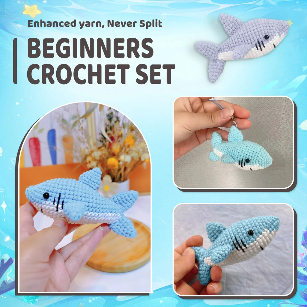 1pc Adorable Shark Amigurumi Crochet Kit for Beginners - DIY Fabric Craft with Step-by-Step Video Tutorials