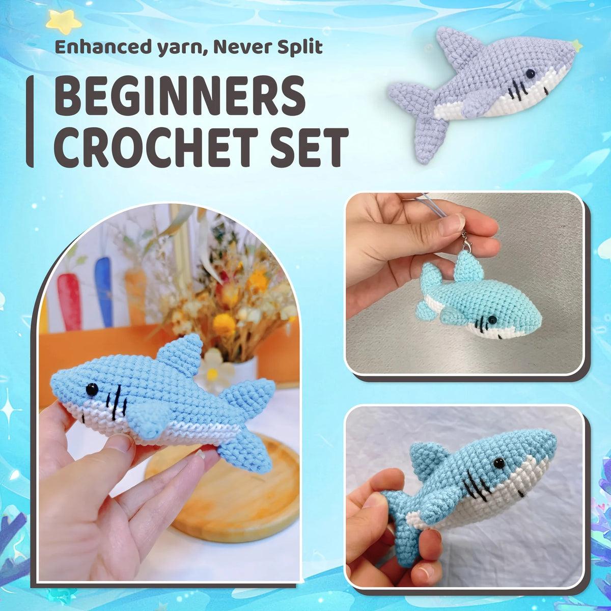 1pc Adorable Shark Amigurumi Crochet Kit for Beginners - DIY Fabric Craft with Step-by-Step Video Tutorials