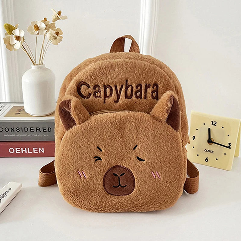 New Capybara Cartoon Animal Doll Plush Backpacks; Cute Portable Bag for Girls.