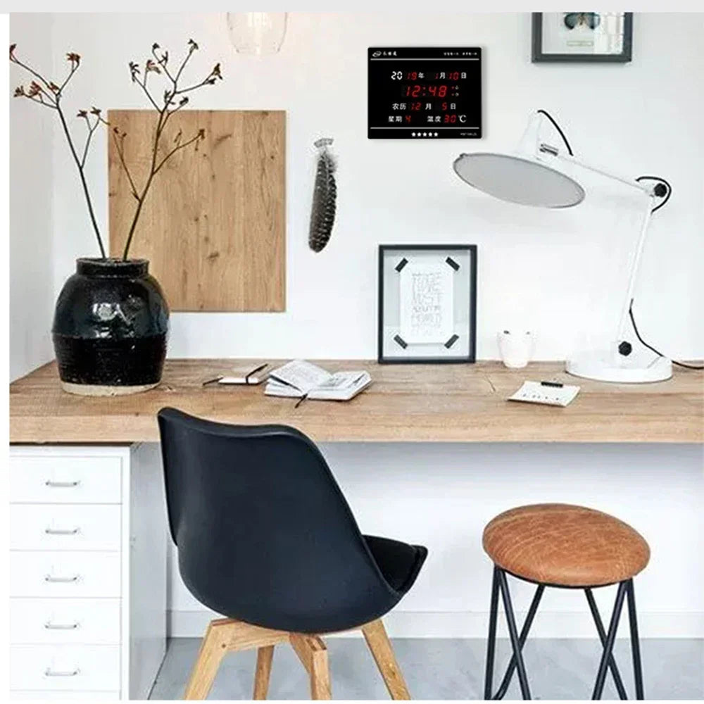 Perpetual Calendar Clock, Large Display Digital Wall Clock with Indoor Temperature and Humidity Perfect Office or Home Clock