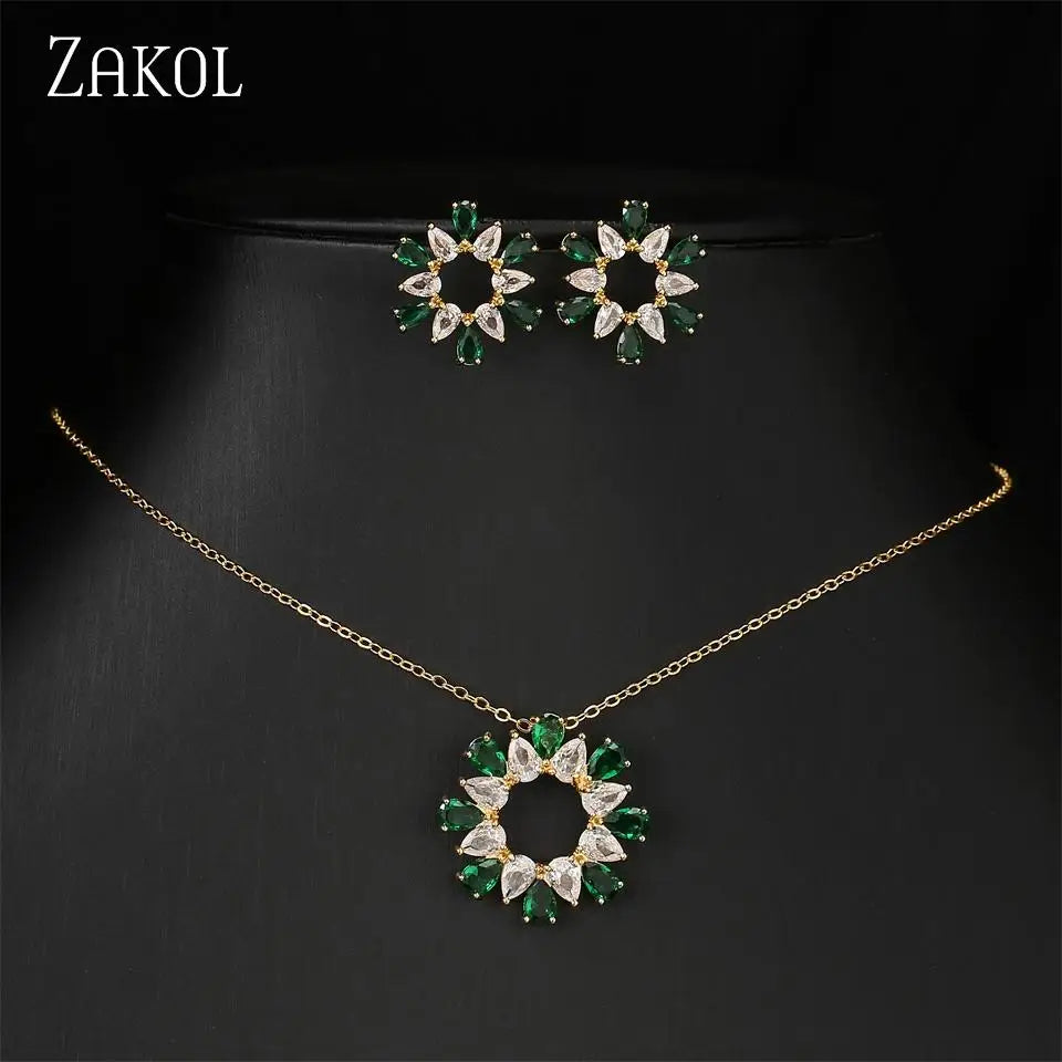 ZAKOL Luxury Retro Micro-set Zircon Women's Necklace Earrings Two-piece Set Temperament Elegant Charm Wedding Party Jewelry Sets
