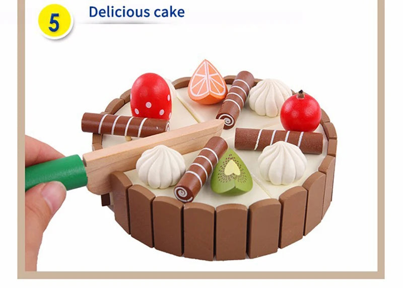 Wooden Children Kitchen Toys Pretend Toys Cutting Cake Play Food Kids Toys Wooden Fruit Cooking Toys For Baby Birthday Interests