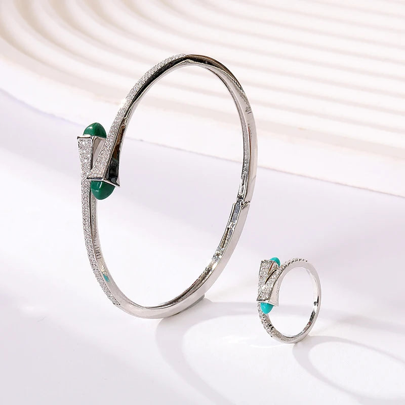 2025 New Cute Women Fashion Bracelet & Ring Set Candy color stone Simple Open Cuff Bangle Ring Arab Middle Eastern Jewelry Set