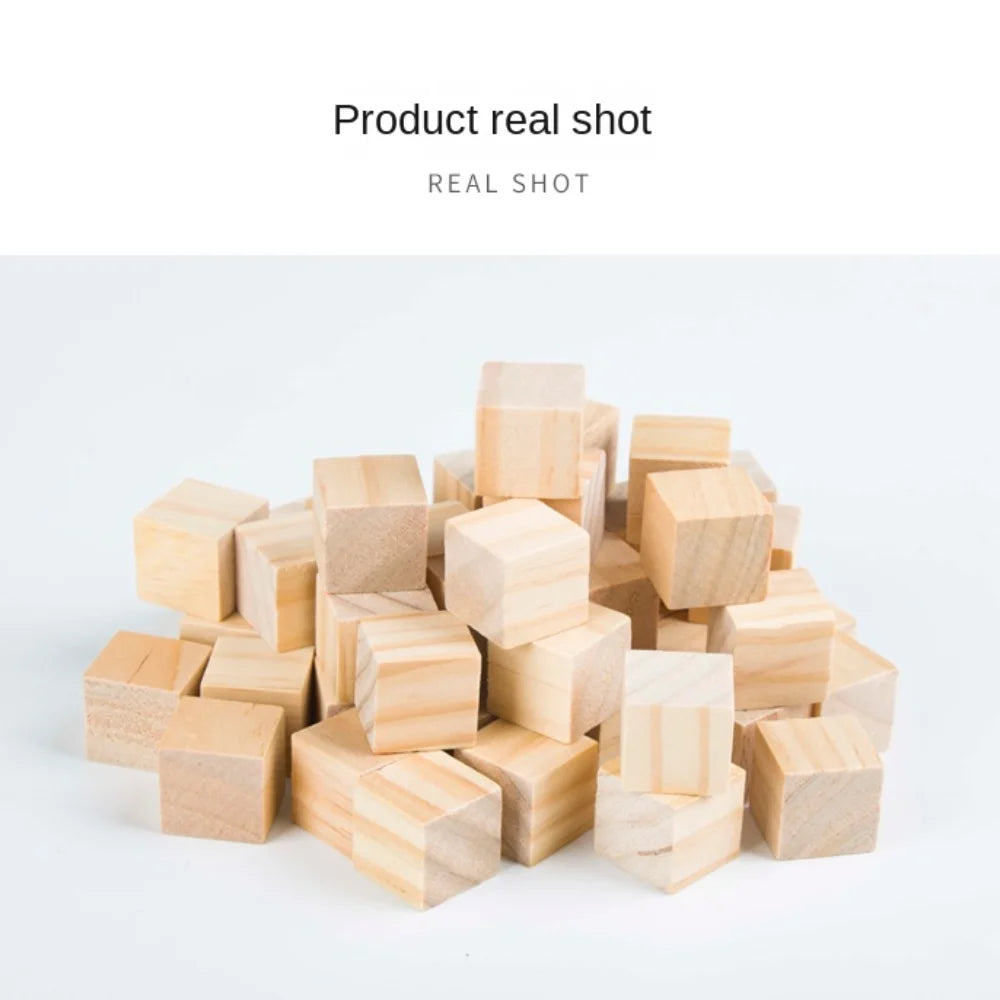 10pcs Natural Wooden Cube Building Block Unfinished Blank Handmade Material Woodwork Craft Kindergarten Model