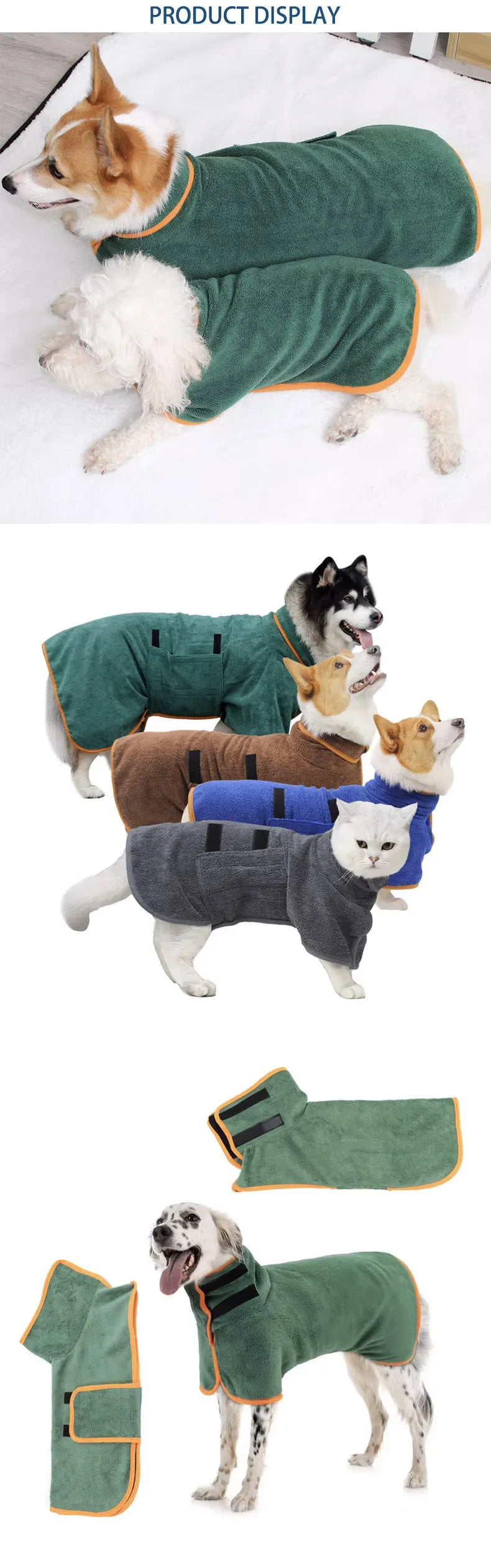 Super Absorbent Pet Towel Bathrobe for Large Dogs All-over Wrap Quick Drying Breathable Year-round Cleaning Dog Bathrobe Towels