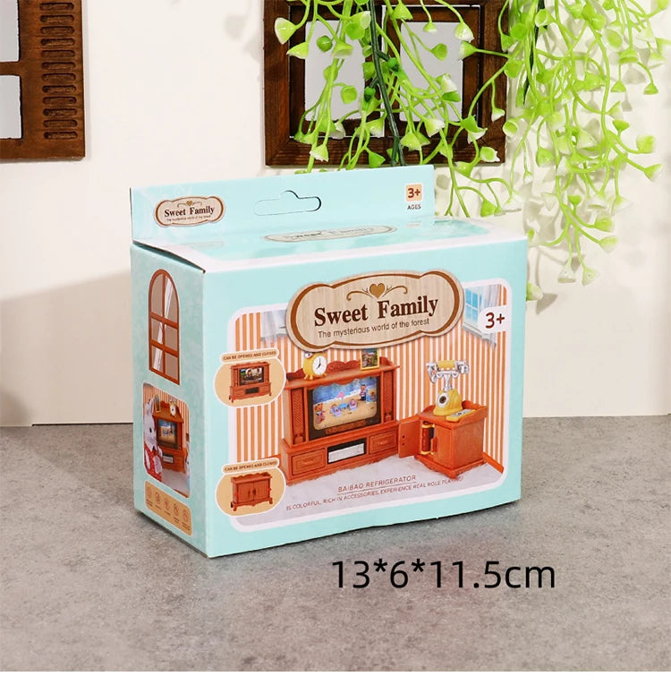 DIY Forest Family 1/12 Kitchen Furniture Bathroom Bedroom Bakeware Sets Miniature Model Dollhouse Accessories Refrigerator Gift