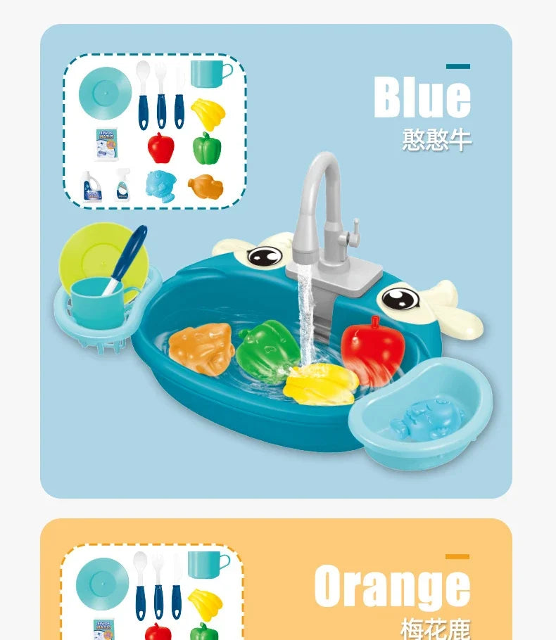 Children's Play Kitchen Toys Water Pretend Play House Kids Can Drain Wash Basin Sink Kids Kitchen Set Toy for Boys Girls Gifts