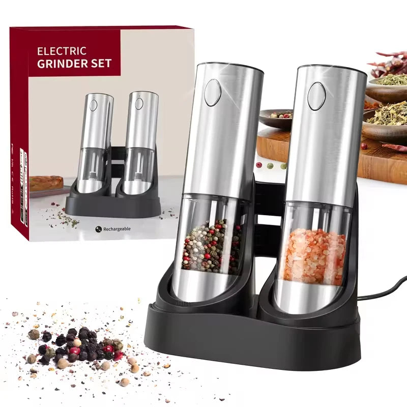 1/2Pcs Electric Salt and Pepper Grinders Set Capacity 190ML USB Rechargeable Base Adjustable Coarseness Spice Mill Kitchen Tools