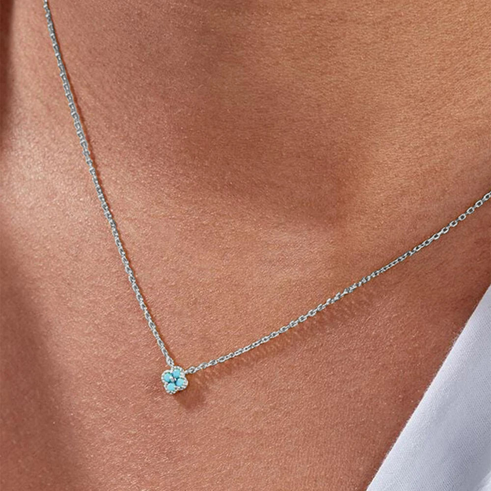 Aide Plata Real 925 Sterling Silver Lucky Lady Necklace European And American Four-leaf Clover Chain Necklace Turquoise Necklace