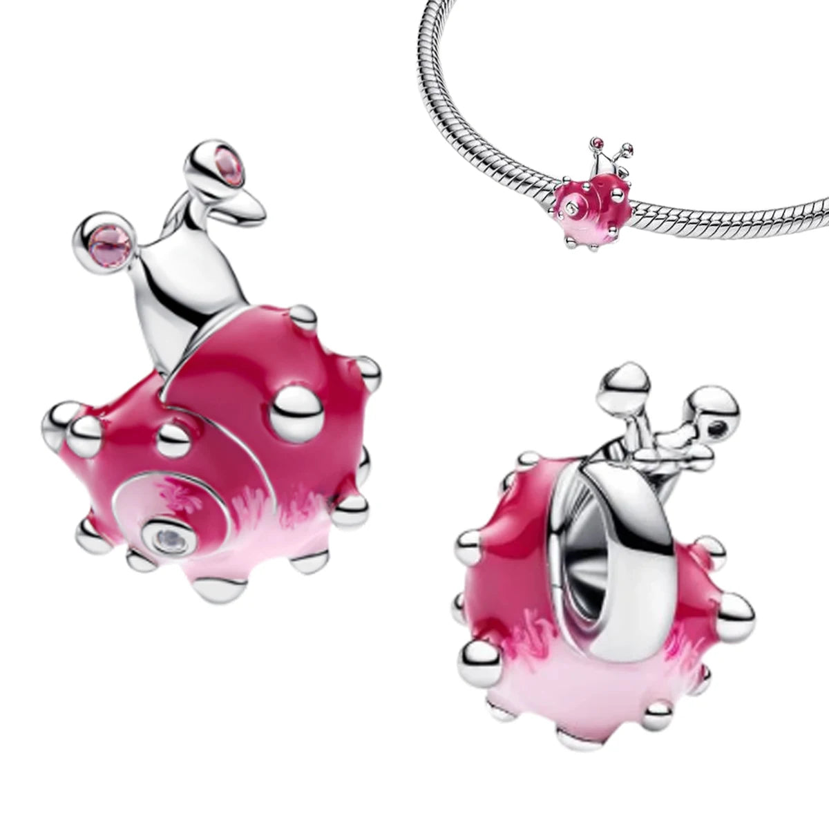 Hot Sales 925 Sterling Silver Pink Flower heart Ear Stud Ring Pendant Bead fit DIY Women's Bracelets Necklaces Jewelry Gifts