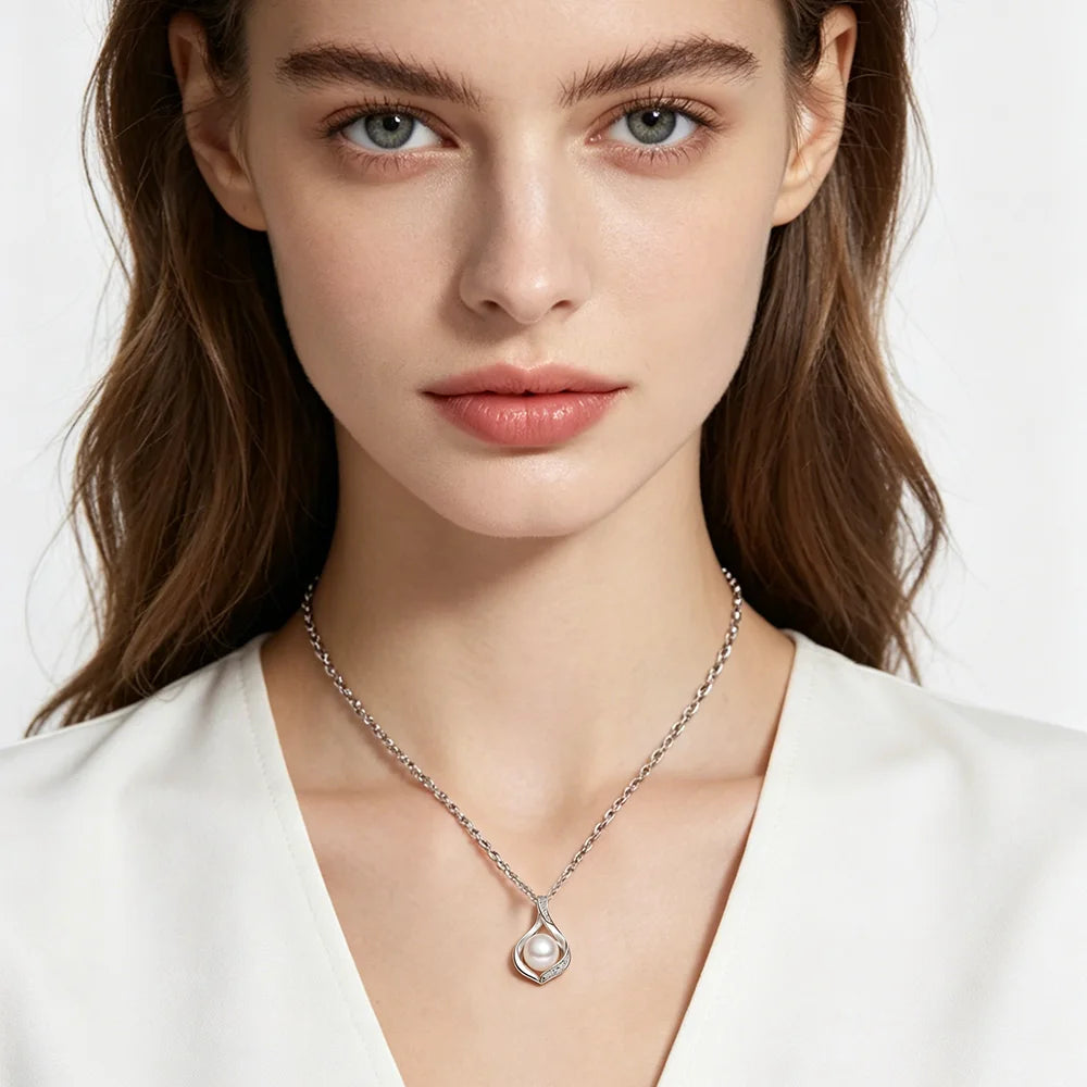 Real Natural Freshwater Pearl Necklace and Earrings Set For Women,Cute 925 Sterling Silver Pearl Jewelry Set Wedding Gift