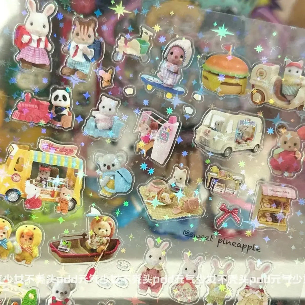 Sylvanian Families Cartoon Waterproof Stickers Pack Cute Water Bottle Laptop Skateboard Scrapbook Anime Accessories