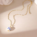Vintage Blue Ceramic Pendant Necklace, Women's Collarbone Accessory Statement, Heart-Shaped Stainless Steel Chain Necklaces Gift
