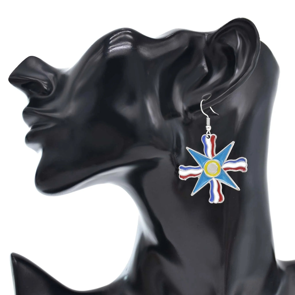 Silver Plated Assyrian Belt Hair Accessories Earrings for Women Kurdish Assyria Ethnic Colorful Flag Leaf Tassel Jewelry Sets