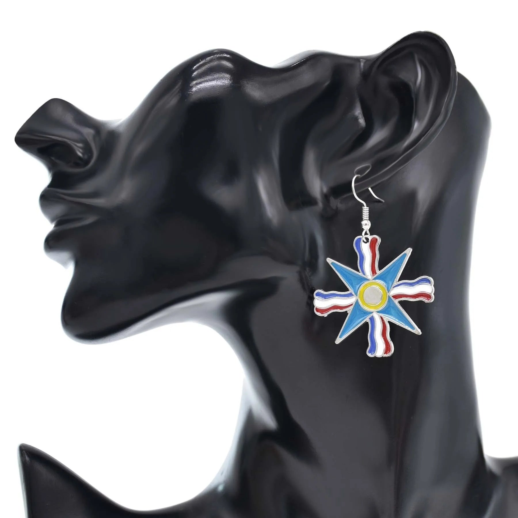 Silver Plated Assyrian Belt Hair Accessories Earrings for Women Kurdish Assyria Ethnic Colorful Flag Leaf Tassel Jewelry Sets