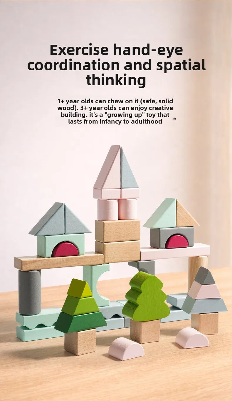 Kawaii 100Pcs Unpainted Beech Wooden Large Building Blocks Toddler Stacking Construction Preschool Educational Gift