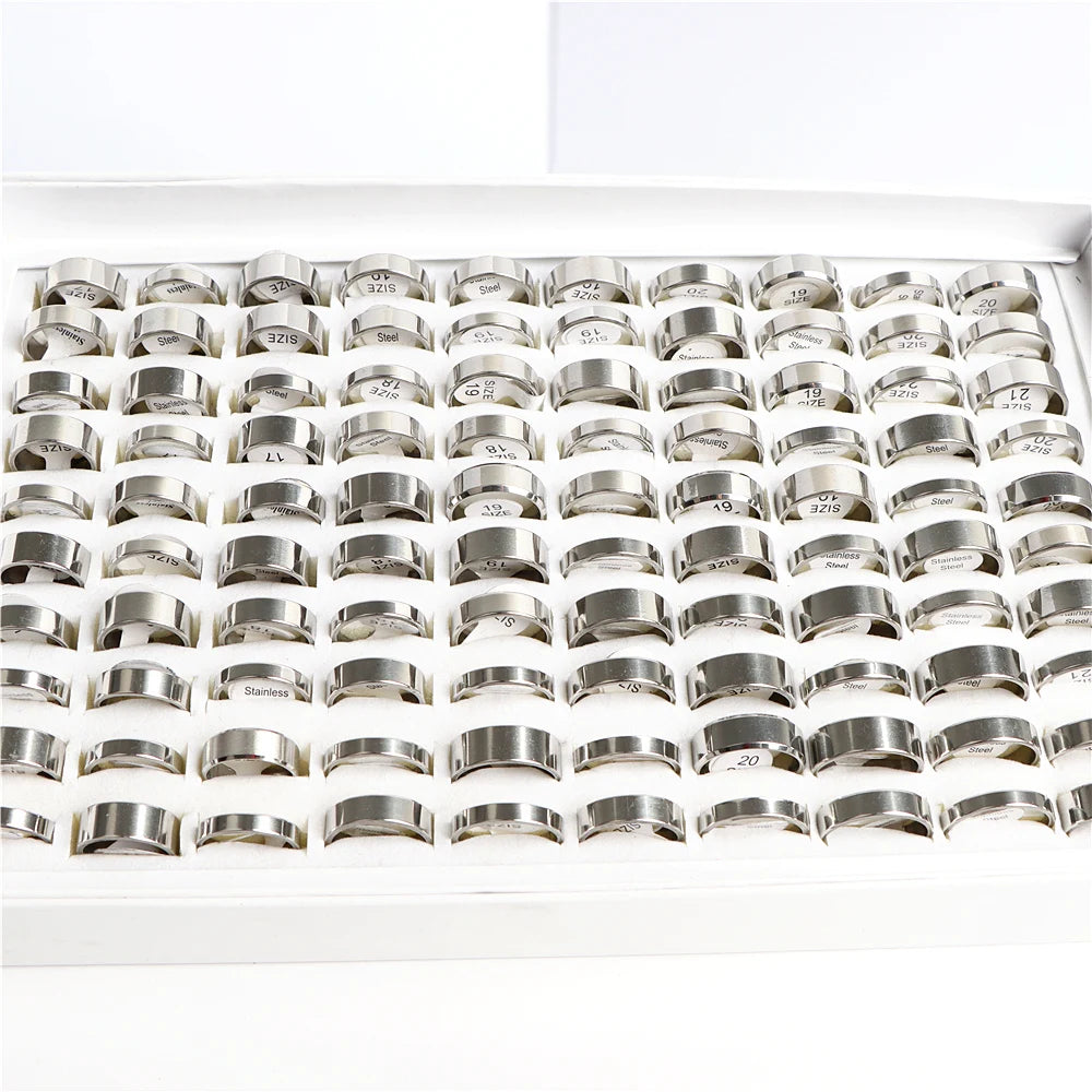 Wholesale 30/50/100/200Pcs/lot Fashion Smooth Stainless Steel Rings For Women Men Mix Size Simple Jewelry Party Gifts