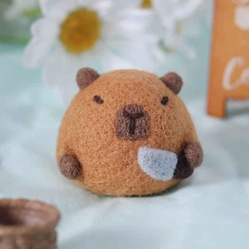 1PC Cute Animal Capybara Non-finish Wool Felting Material for DIY Doll Pendant Gifts Animal Handmade Arts Crafts Wool Felt  Kit