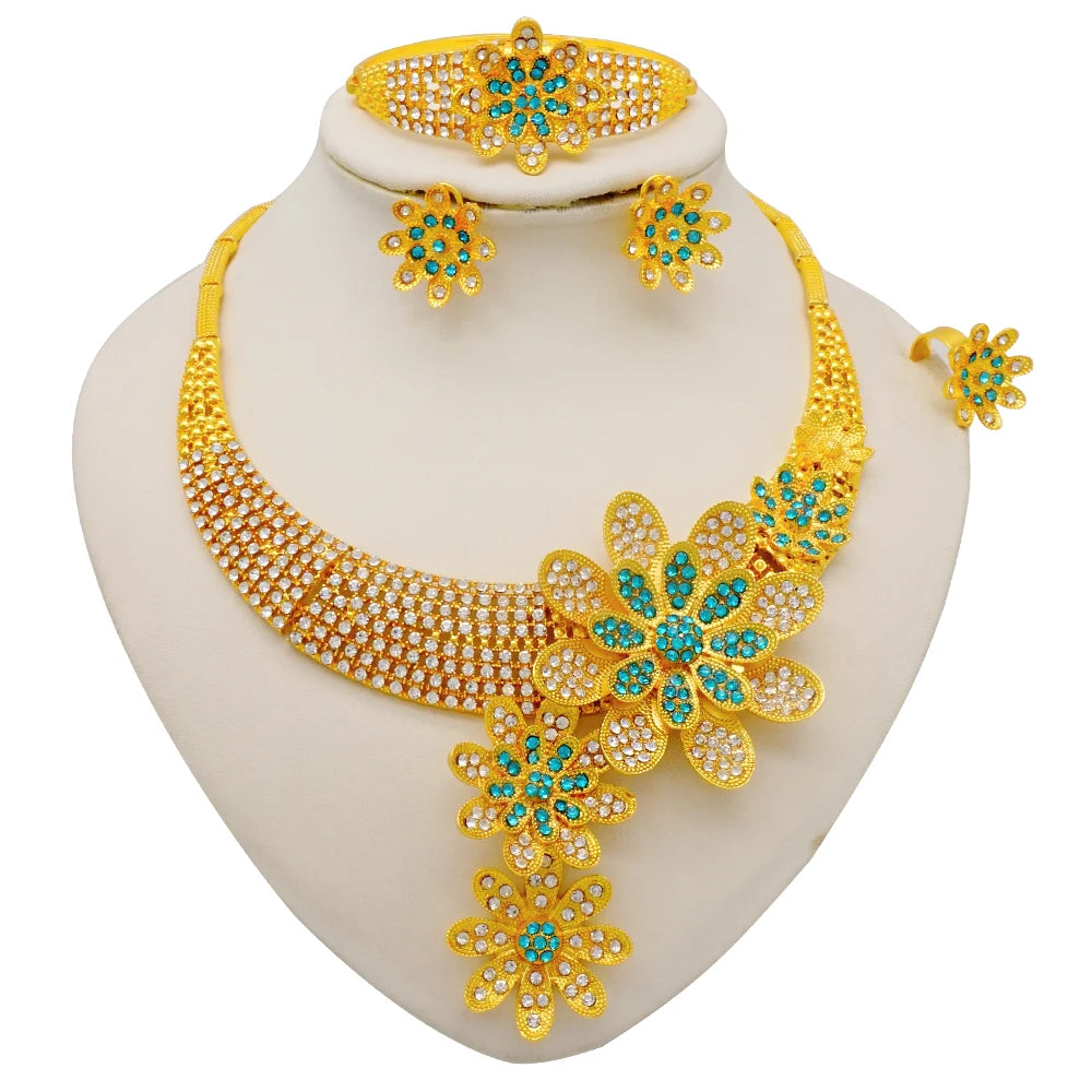 Ethiopian Fashion Women's Jewelry Set African Wedding Jewelry Set Necklace, Bracelet, Earrings, and Ring Set