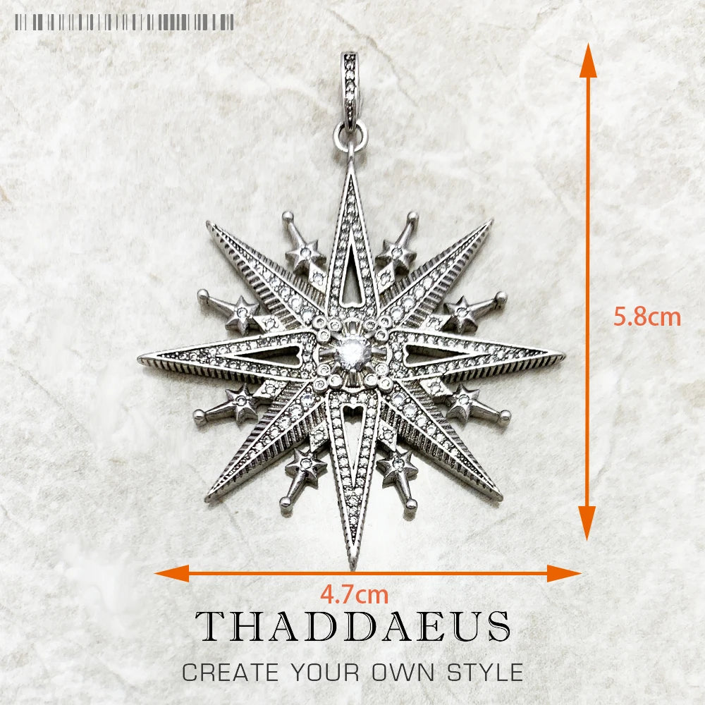 Pendant Sun Star CZ Pave Summer Winter New 925 Sterling Silver Fine Jewelry Europe Style Accessories Gift For Men Woman