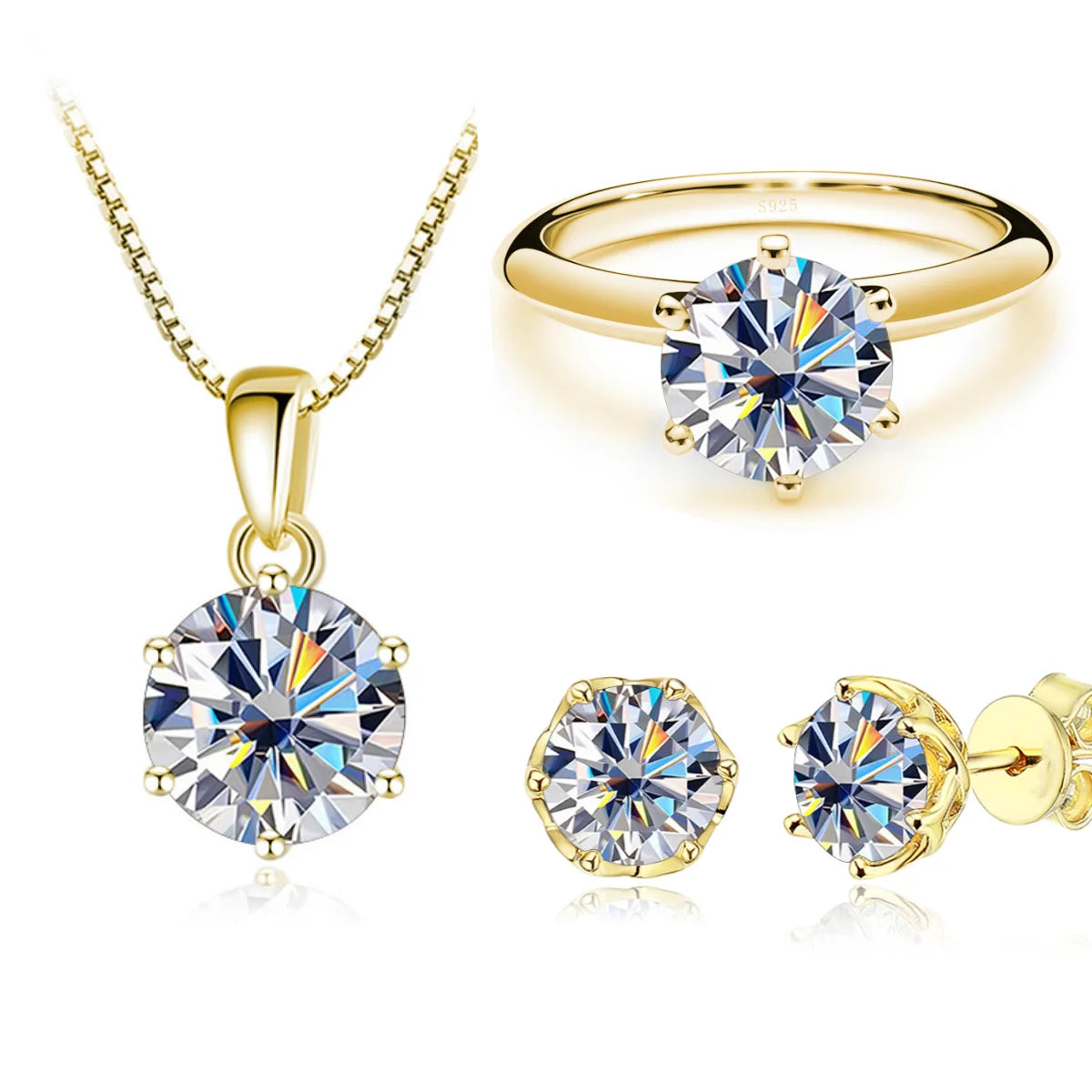 JoyceJelly 1Carat Moissanite Jewelry Set For Women Sterling S925 Silver Gold Plated Necklace Earrings Ring GRA Certified Wedding