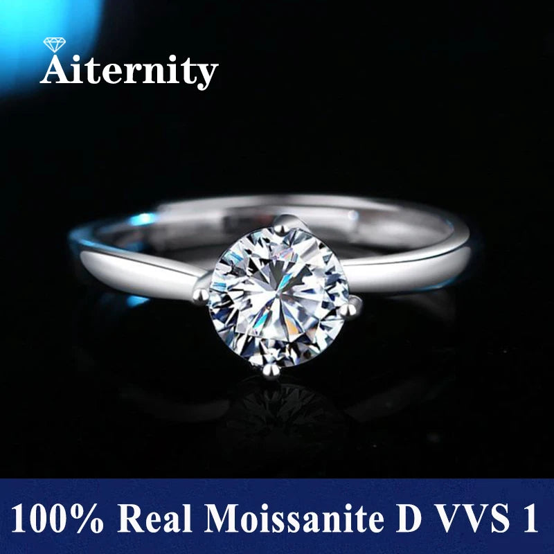 100% Real Moissanite Ring D VVS1 Pass Diamond Test Pen Adjustable Size S925 Sliver GRA Certificate Wedding Rings for Women