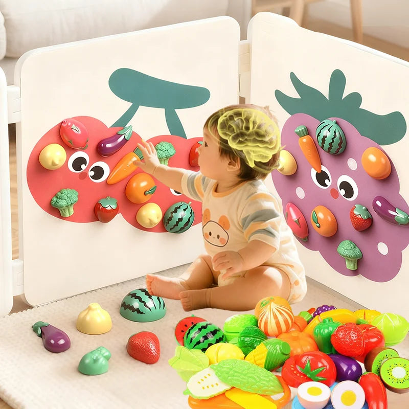 Baby Felt Board Pretend Play KitchenToy Fence/Wall Sticker Simulation Fruits Vegetables Pick Game Fine Motor Skills EducatToy